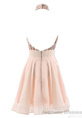 Halter Sequins Backless Mini Short Prom Dresses